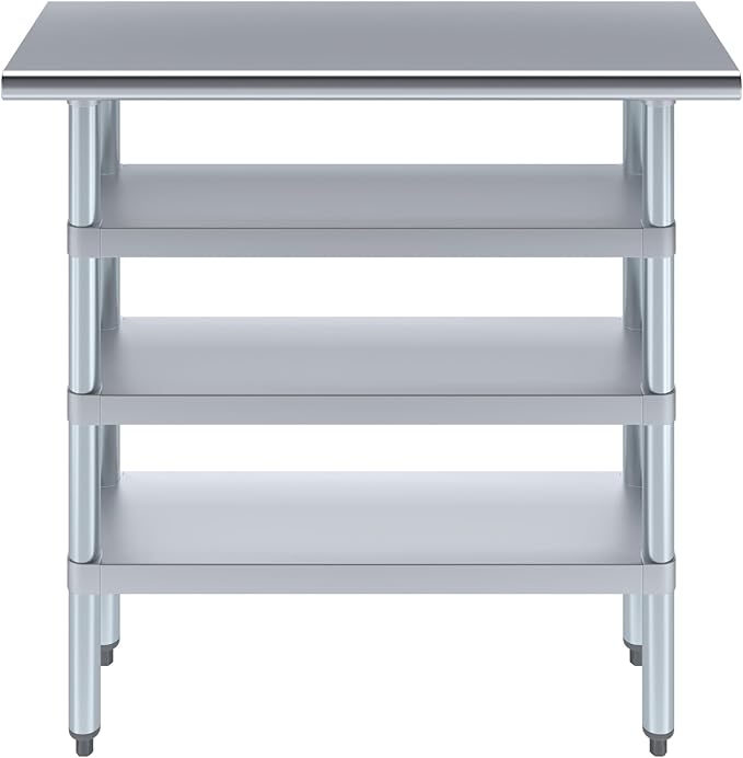 AmGood Stainless Steel Work Table with 3 Shelves | Kitchen Island Food Prep | Laundry Garage Utility Bench | NSF Certified (36" Long x 14" Deep)