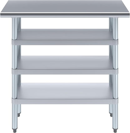 AmGood Stainless Steel Work Table with 3 Shelves | Kitchen Island Food Prep | Laundry Garage Utility Bench | NSF Certified (36" Long x 14" Deep)