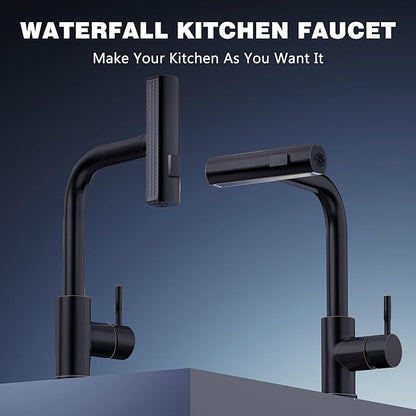 GIMILI Oil Rubbed Bronze Kitchen Faucet with Pull Down Sprayer, Waterfall 15“ High Single Handle Kitchen Sink Faucets