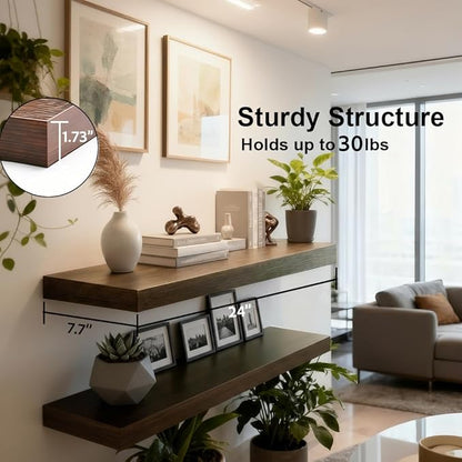 Floating Shelves for Wall,Wall Shelves for Decor Storage,Display Shelving 24 inch Set of 2,Wall Mounted Wood Shelf for Bedroom,Living Room,Bathroom,Kitchen,Brown (2pcs,Brown)
