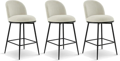 KISLOT Counter Height Swivel Bar Stools Set of 3, 26" Upholstered Linen Fabric Barstools with Backs and Metal Legs for Kitchen Island,Linen