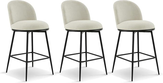 KISLOT Counter Height Swivel Bar Stools Set of 3, 26" Upholstered Linen Fabric Barstools with Backs and Metal Legs for Kitchen Island,Linen