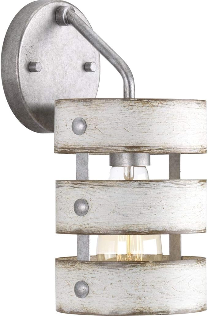 Progress Lighting Gulliver Collection 1-Light Antique Whitewashed Farmhouse Wall Sconce Light, Galvanized Finish