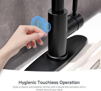 Arofa Black Touchless Bathroom Faucets, Kitchen Faucet with Pull Down Sprayer, Smart Motion Sensor Kitchen Sink Faucet, Stainless Steel Single Handle Kitchen Faucet, Matte Black