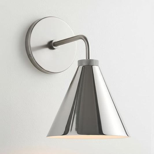 Retro Industrial Metal Cone Wall Light - Vintage Inspired Modern Silver Wall Sconce with Metal Shade, Wall Mount Lighting for Bedroom, Hallway, Living Room (10.5“W x 10.5" L x 12.5" H Silvery)