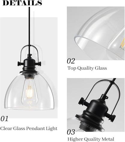 Kitchen Pendant Lights Over Island, 7.5 inch Farmhouse Glass Pendant Light, Industrial Black Pendant Lights Kitchen Island 1-Pack, Hanging Kitchen Pendant Light for Dining Room,Bar, Cafe