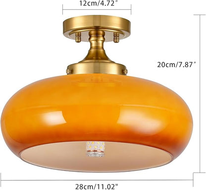 Vintage Glass Flush Mount Ceiling Light - 2 Pack Orange Light Fixture Ceiling Mount with Seeded Glass Vintage Design Rustic Ceiling Light Fixture for Closet Entryway Farmhouse