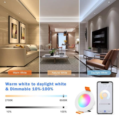inShareplus 6 Pack 2 Inch Smart Recessed Lighting, WiFi LED Downlight 5W 120V, Dimmable RGBCW 2700-6500K Color Changing, Compatible with Alexa/Google, Ceiling Lights with LED Driver