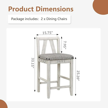 VECELO Solid Wood Dining Table Set with 2 Stools, 47'' Dining Table for 2 with Spacious Tabletop and Side Storage Shelves, for Kitchen Dining Room, Grey