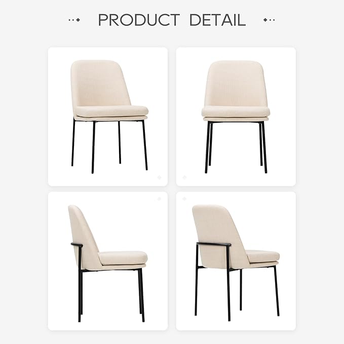COLAMY Dining Chairs Set of 2, Modern Dining Chairs, Fabric Upholstered Dining Chairs, Kitchen Chairs with Curved Back and Metal Legs for Dining Room Kitchen Restaurant, Beige