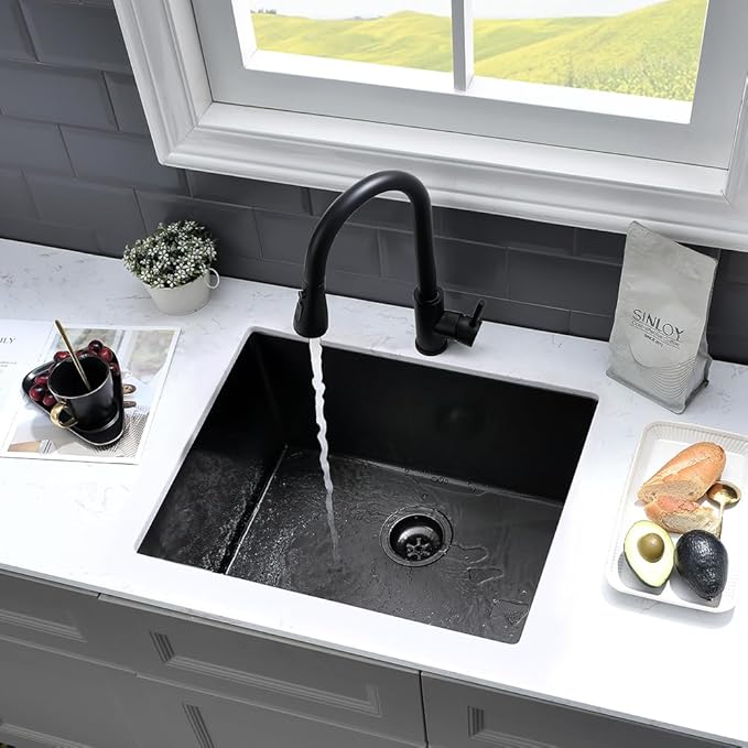 24 Inch Black Laundry Sink Undermount-VASOYO 24x19x13 Black Stainless Steel Laundry Utility Sink Undermount 16 Gauge Single Bowl Deep Kitchen Sinks Laundry Room Utility Sinks with Bottom Grid
