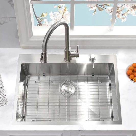 31 Inch Drop In Kitchen Sink -Wesliv 31x20 Drop In Top Mount Sinks 16 Gauge Stainless Steel 10 Inch Deep Single Bowl Kitchen Sink Basin with Colander & Drain Strainer
