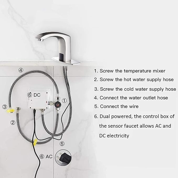 Automatic Sensor Touchless Bathroom Faucet Brushed Nickel Motion Actived Solid Brass Bathroom Sink Faucet with Hole Cover Plate Hands Free Vanity Faucets Deck Mount