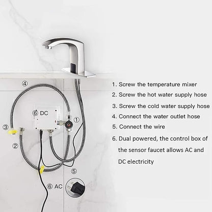 Automatic Sensor Touchless Bathroom Faucet Brushed Nickel Motion Actived Solid Brass Bathroom Sink Faucet with Hole Cover Plate Hands Free Vanity Faucets Deck Mount
