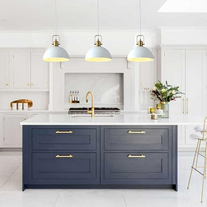 Matte White Pendant Lights Kitchen Island 3 Pack, Modern Farmhouse Hanging Light Fixtures with Gold Interior, Hardwired Metal Ceiling Lighting Over Sink Dining Room