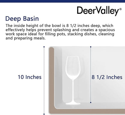 DeerValley Double Bowl White Kichen Sink 33 inch, Ceramic Apron Front Farmhouse Sink, Deep Drop-in Fireclay Undermount Large Sinks with Grid & Strainer