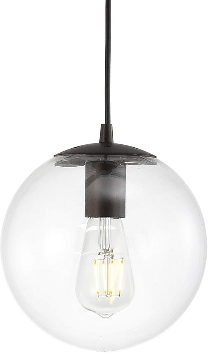JONATHAN Y 7.75" Clear/Oil Rubbed Bronze Modern Globe LED Pendant Light, Industrial Hanging Ceiling Lamp for Kitchen Island, White Glass Globe Shade, LED Bulb Included (JYL9528D)
