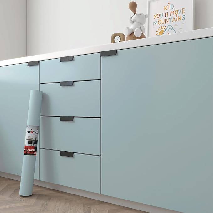 Decotalk Haze Blue Contact Paper for Cabinets - 24x120 Inch Haze Blue Wallpaper Peel and Stick Solid Color Cabinet Contact Paper Waterproof Solid Color Wallpaper Removable