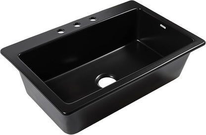 Sinkology Jackson 33 Inch Black Fireclay Drop-In Kitchen Sink, Single Bowl, 3 Faucet Holes, Fits 36 Inch Cabinet, Surefire Finish