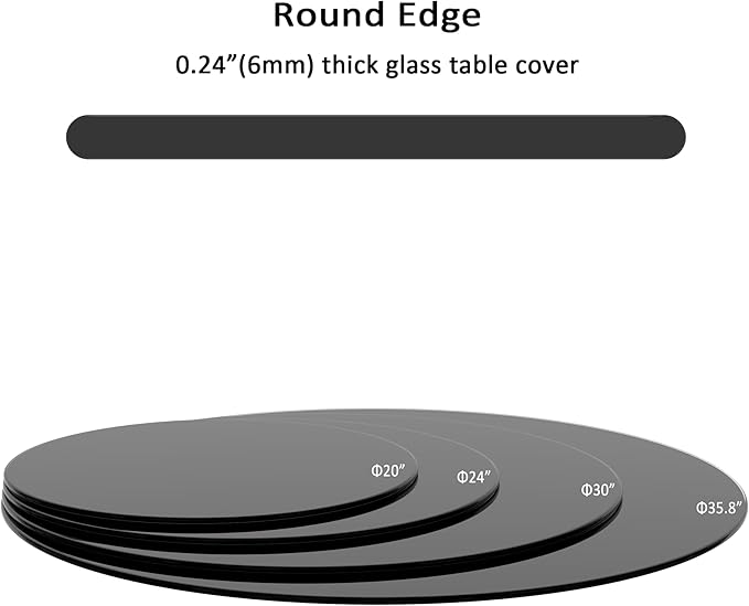 20" Tempered Glass Table Top Round Black Table Surface 1/4'' Thick Pencil Polished Edge Multipurpose for Dining, Coffee, Restaurant and End Table (20 inch-Black)