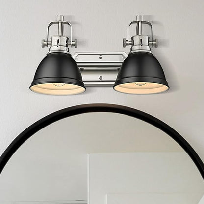 Emliviar Modern Vanity Light, Industrial 2-Light Bathroom Wall Light Fixtures, Black and Brushed Nickel Finish with Metal Shade, 4054-2W BN+BK