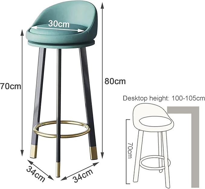 Set of 2 Counter Height s with Backs, Faux Leather Upholstered Chairs for Kitchens Island, Coffee, Home Dinning,Blue-Seat Height 70cm