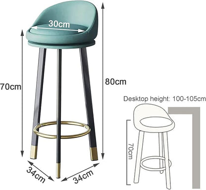 Set of 2 Counter Height s with Backs, Faux Leather Upholstered Chairs for Kitchens Island, Coffee, Home Dinning,Blue-Seat Height 70cm