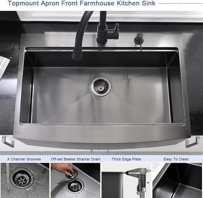 36 Inch Black Drop In Farmhouse Sink Workstation-Hovheir 36x22 Black Stainless Steel Kitchen Sink Drop In Apron Front Farm Sinks 16 Gauge Deep Single Bowl Farmhouse Kitchen Sinks Top Mount