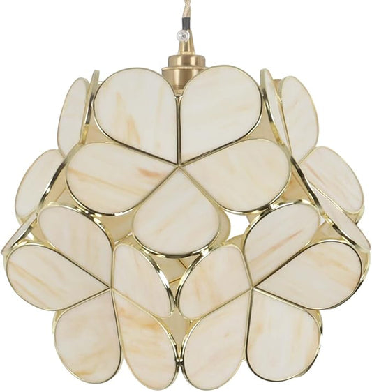 Bieye L11032 Petals Tiffany Style Stained Glass Ceiling Pendant Light for Home Decoration (Cream White, 12" Cherry Blossom)