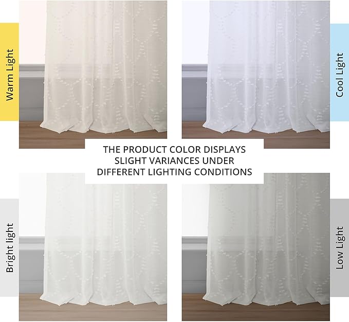 HPD Half Price Drapes Patterned Faux Linen Sheer Curtains for Living Room or Bedroom 50 X 108 (1 Panel), Rod Pocket Window Curtains for Bedroom, Marseille Shell