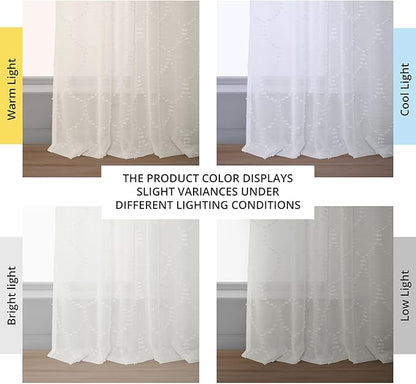 HPD Half Price Drapes Patterned Faux Linen Sheer Curtains for Living Room or Bedroom 50 X 108 (1 Panel), Rod Pocket Window Curtains for Bedroom, Marseille Shell