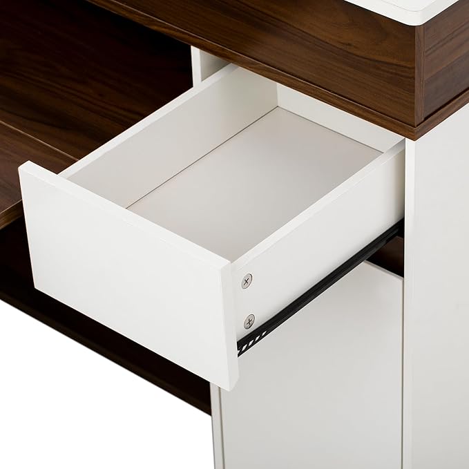 Merax Extendable Rolling Kitchen Island with Folding Table Top, Storage Cabinet with Drawers, Power Outlet & Locking Wheels for Kitchen, Dining Room, Small Space,White+Walnut