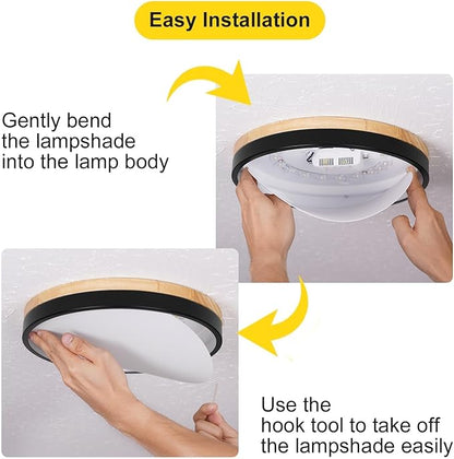 Modern Dimmable Wood Ceiling Light, White Round LED Flush Mount Ceiling Lighting Fixtures, Minimalist Ceiling Lamp for Kitchen Bedroom Laundry Room Living Room Entryway Hallway&11.81 in