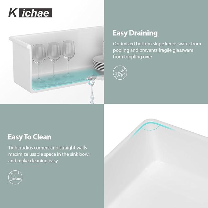 Kichae 32 Inch White Undermount Sink Fireclay 32x19 Inch White Kitchen Sink Dual Drop in & Undermount Kitchen Sinks Single Bowl Deep Porcelain Ceramic Sinks