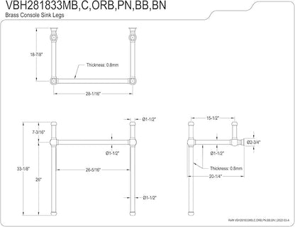 Kingston Brass VBH281833BB Addington Brass Console Sink Legs, Brushed Brass