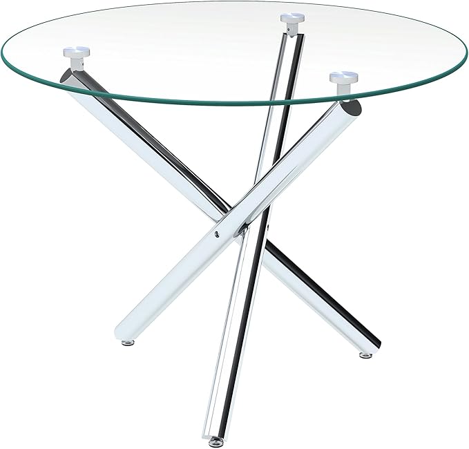 36" Round Glass Dining Table for 4, Modern Dining Room Table with Silver Metal Cross Legs, Adjustable Foot Pads, Tempered Glass Top Kitchen Dinner Tables for Kitchen Dining Room Small Apartment