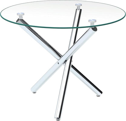 36" Round Glass Dining Table for 4, Modern Dining Room Table with Silver Metal Cross Legs, Adjustable Foot Pads, Tempered Glass Top Kitchen Dinner Tables for Kitchen Dining Room Small Apartment