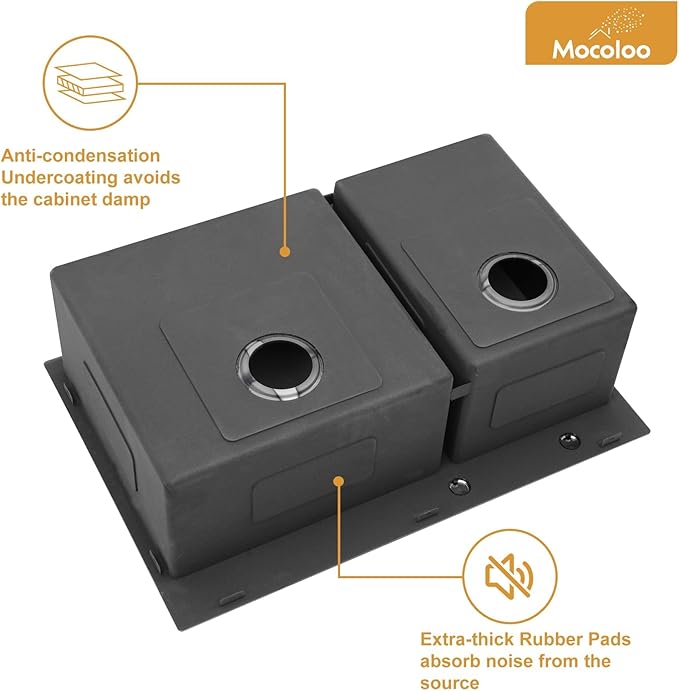 Mocoloo 33 Black Drop In Kitchen Sink 33x22 Inch Gunmetal Black Stainless Sink Double Bowl 60/40 Topmount 16 Gauge Kitchen Sink Handmade Basin