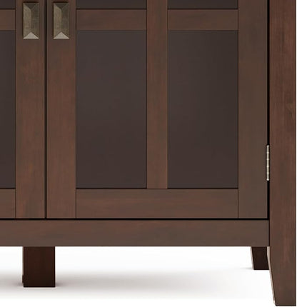 SIMPLIHOME Artisan SOLID WOOD 66 Inch Wide Contemporary Wide 4 Door Storage Cabinet in Russet Brown, For the Living Room, Entryway and Family Room