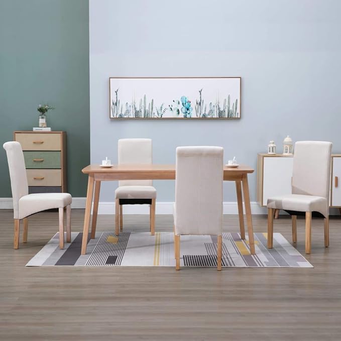 Modern 4-Piece Cream Fabric Dining Chairs Set with Wood Frame Ergonomic Design Rectangular Shape for Kitchen Dining Room and Living Room
