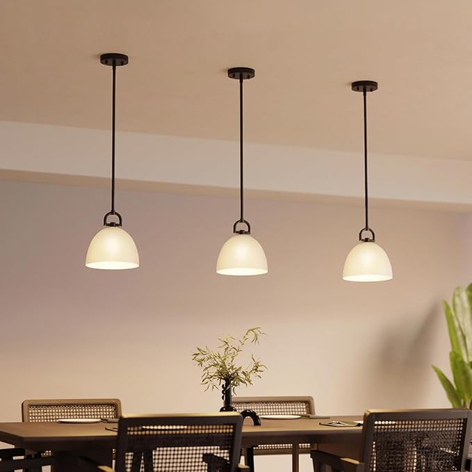 Globe Electric 1-Light Pendant Light, Matte Black, White Opal Glass Shade, Modern Transitional Ceiling Light for Kitchen, Dining, or Hallway