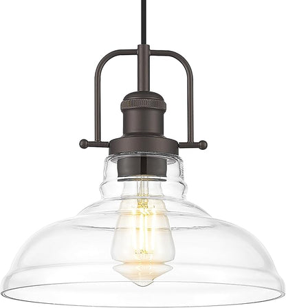 FEMILA Pendant Lights for Kitchen Island, 11" Farmhouse Hanging Light Fixture with Adjustable Height, Clear Glass Shade, Oil Rubbed Bronze, Vintage Pendant Lighting, 4FY09-MP ORB
