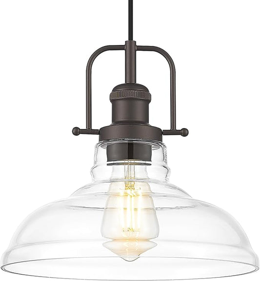FEMILA Pendant Lights for Kitchen Island, 11" Farmhouse Hanging Light Fixture with Adjustable Height, Clear Glass Shade, Oil Rubbed Bronze, Vintage Pendant Lighting, 4FY09-MP ORB