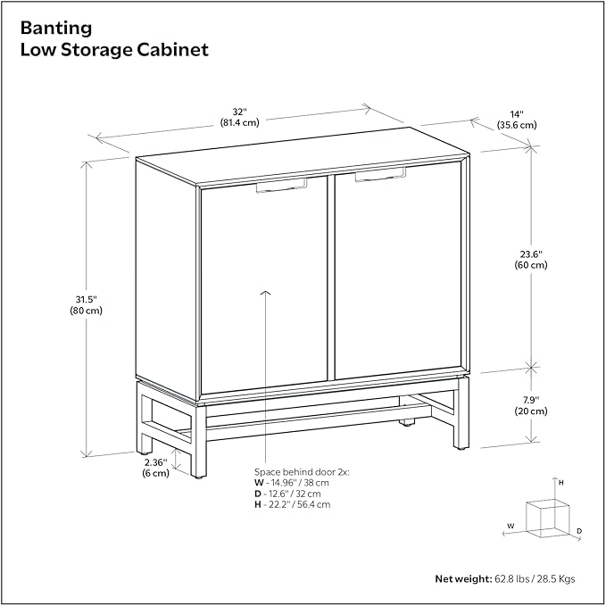 SIMPLIHOME Banting Storage Cabinet - 32 inch Wide Solid Wood Low Cabinet in Walnut Brown, Modern Industrial Sideboard for Living Room, Entryway, or Dining Room with Metal Base and Adjustable Shelves