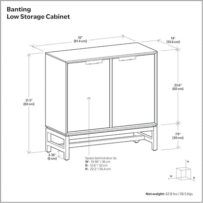 SIMPLIHOME Banting Storage Cabinet - 32 inch Wide Solid Wood Low Cabinet in Walnut Brown, Modern Industrial Sideboard for Living Room, Entryway, or Dining Room with Metal Base and Adjustable Shelves