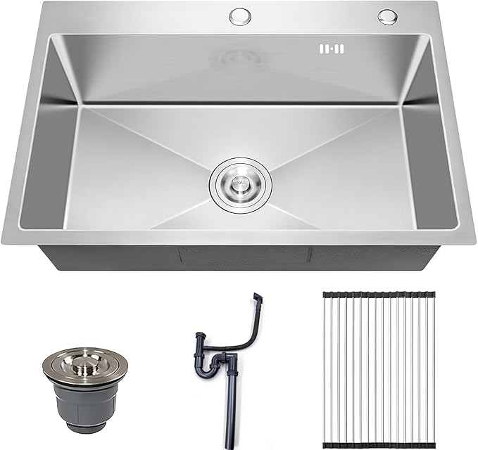 33x22 Drop in Kitchen Sink, 10" Deep Large Top Mount Single Bowl Sinks Nano Coating Stainless Steel Kitchen Laundry Room Sinks with Accessories