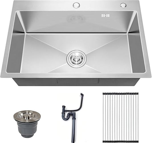 33x22 Drop in Kitchen Sink, 10" Deep Large Top Mount Single Bowl Sinks Nano Coating Stainless Steel Kitchen Laundry Room Sinks with Accessories