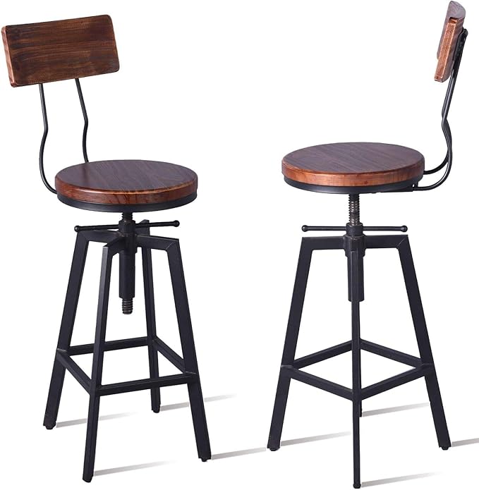 Diwhy 5 Piece Bar Table and Barstool Set Industrial Rectangular Pipe Dining Pub Bar Desk and Kitchen Counter Height Adjustable Stool with Backrest Black(1 Table + 4 Chairs)