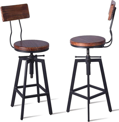 Diwhy 5 Piece Bar Table and Barstool Set Industrial Rectangular Pipe Dining Pub Bar Desk and Kitchen Counter Height Adjustable Stool with Backrest Black(1 Table + 4 Chairs)