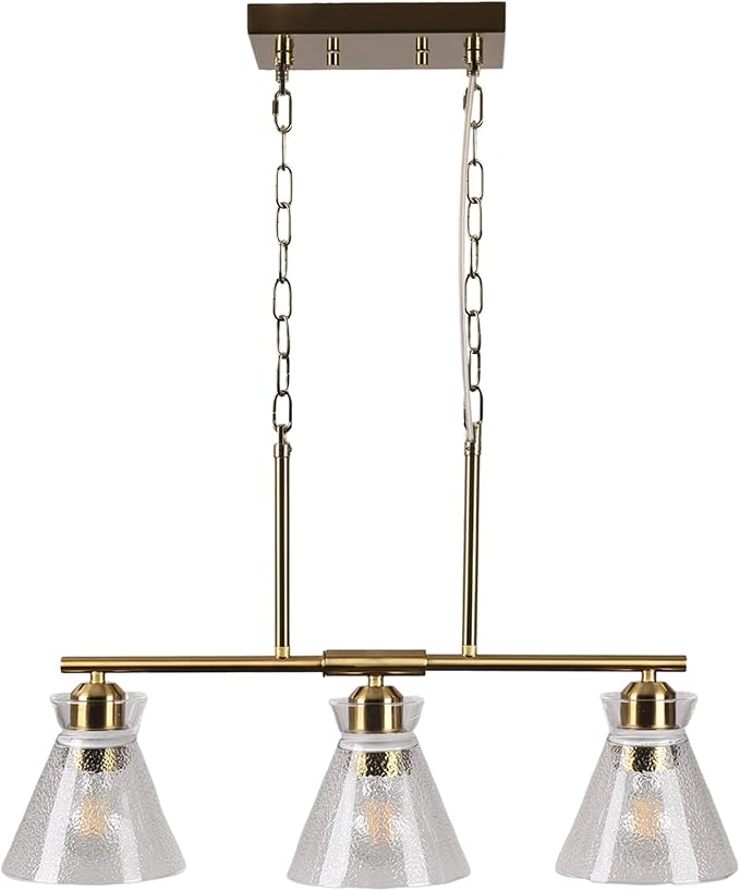 Gold Kitchen Island Lighting, 3-Light Farmhouse Pendant Light with Seeded Glass Shades, Adjustable Dining Room Chandelier for Entryway, Hallway, Foyer, Living Room, Bedroom
